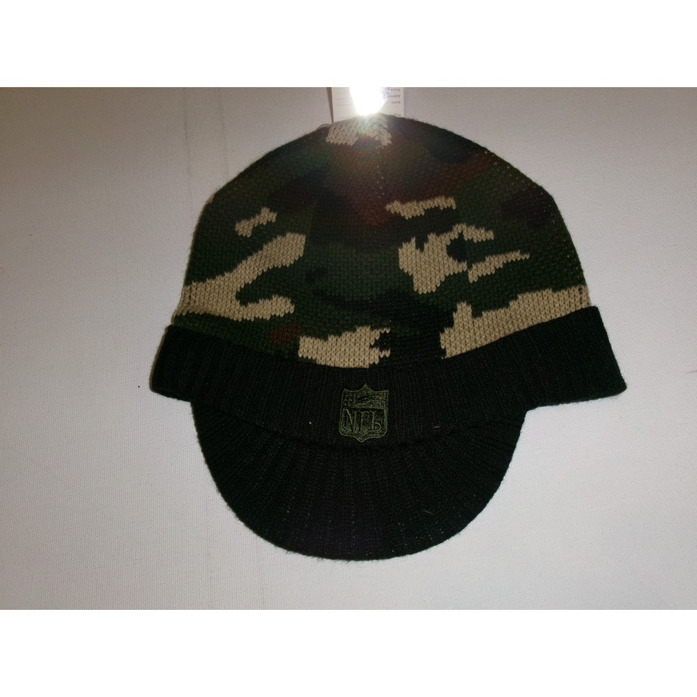NFL SHIELD CAMO REEBOK  2008 KNIT BEANIE TOBOGGAN Y2K 00s HAT CAP VINTAGE BK